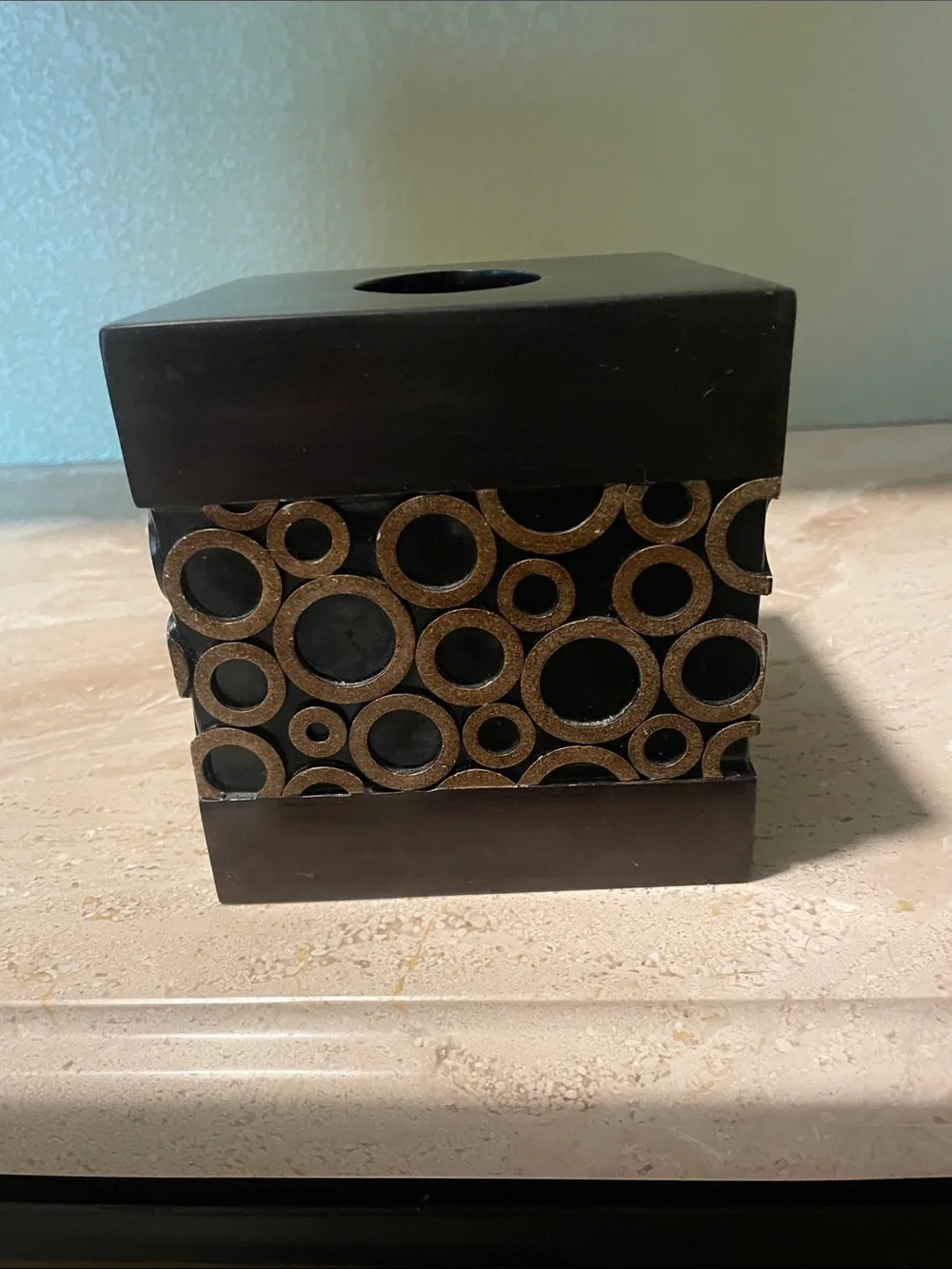 Contemporary Geometric Square Brown and Gold Accent Tissue Holder Cover